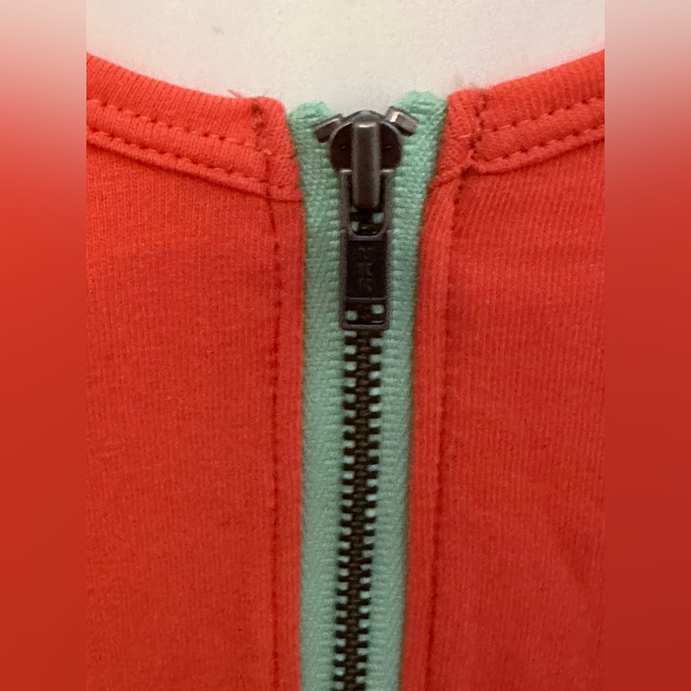 Express Vibrant Coral Mini Sleeveless Dress Exposed Green Silver Zipper Sz M/M - Picture 6 of 15